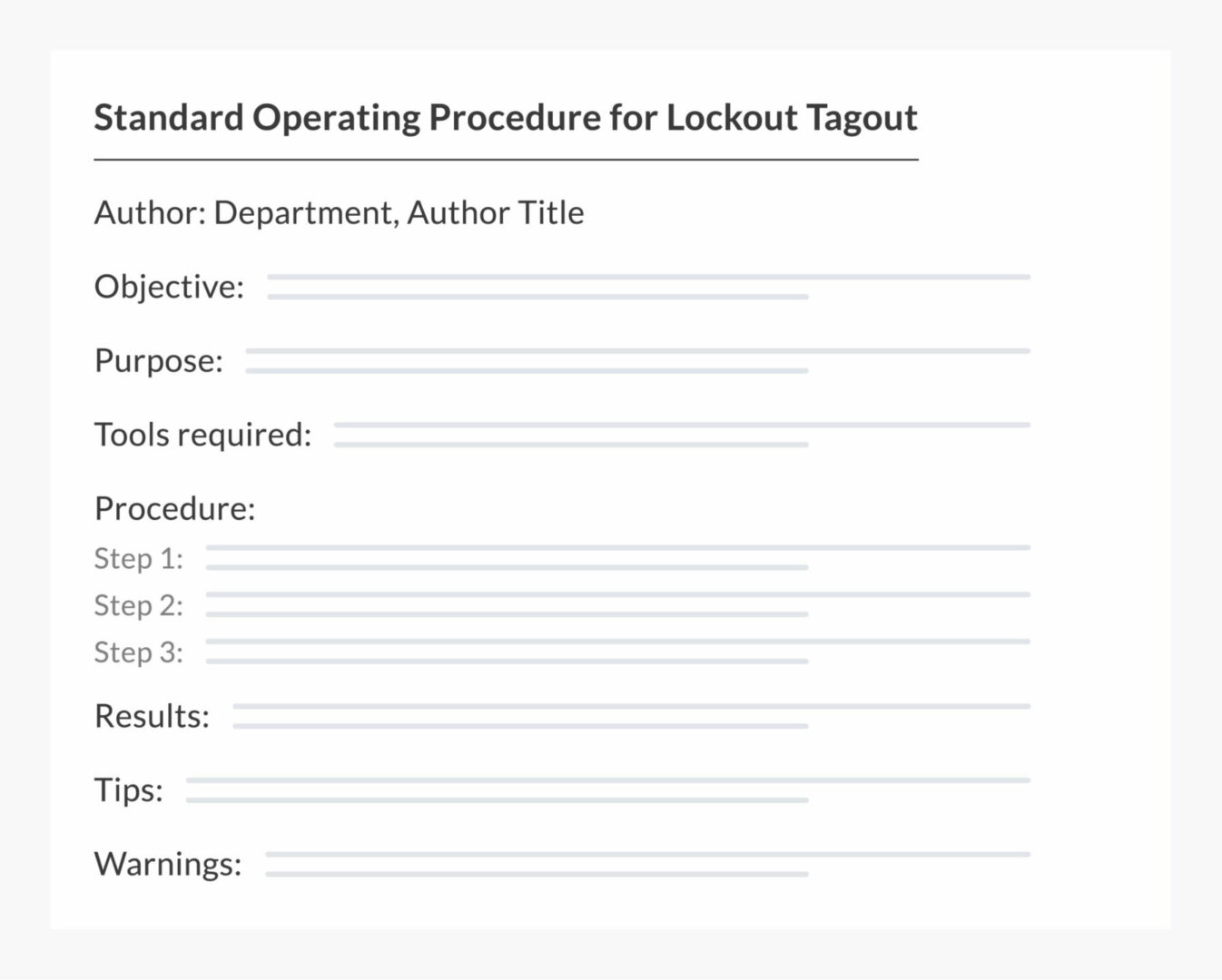 Standard operating procedure(work instructions) for lockout tagout